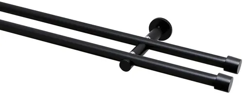 Garduna Gardinenstange Ø 16mm 2-Lauf Schwarz Metall, 600cm (3x200cm) - Einzelfensterstange aus robustem Metall, ideal für große Fenster, inklusive kompletter Montageausstattung und individuell kürzbar für einfache Anpassung.