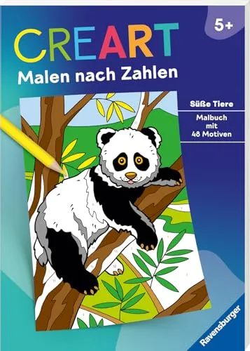 Ravensburger CreArt Malen nach Zahlen ab 5: Süße Tiere, Malbuch, 48 Motive
