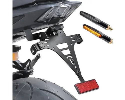 Zaddox Kennzeichenhalter Set mit LED Blinkern für Yamaha MT-09 17-20 - Hochwertiger Kennzeichenhalter mit integrierten LED Blinkern für eine schlanke Optik und verbesserten Rostschutz. Ideal für ein modernes Fahrzeugheck und schnelle Reaktionszeiten.