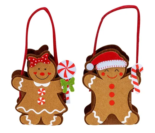 Levandeo® Weihnachtsfigur, 2er Set Weihnachtstasche Filz H12cm Geschenktüte Nikolaus Lebkuchen