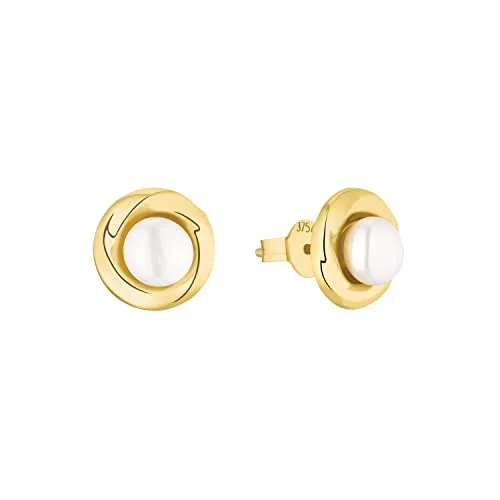 Amor Ohrstecker Damen Ohrschmuck mit Süßwasserzuchtperle - Ohrringe für Damen aus 375 Gold, mit edlen Süßwasserzuchtperlen, ideal für besondere Anlässe, geliefert in einer eleganten Schmuck Geschenk Box.
