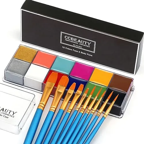 CCbeauty Kinderschminke Set 12 Farben Face Paint Professional Theaterschminke Ölbasierte ungiftige Make-Up-Palette Halloween Körperkunst Karnevals Schminke