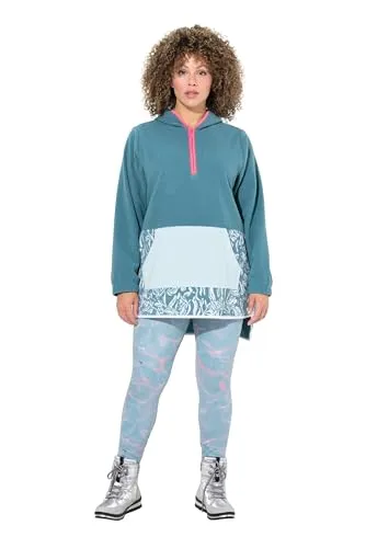 Ulla Popken Damen große Größen Übergrößen Plus Size Fleece-Hoodie, Kängurutasche, Kapuze, Langarm eisgrün 50+ 833517720-50+