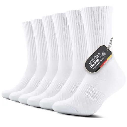 FALARY Sportsocken Herren 43-46 Weiß Baumwolle Socken Herren 43-46 Lange Tennissocken Wintersocken Herrensocken Wandersocken Laufsocken Gepolstert Thermosocken Outdoor Running Socken 6 Paar