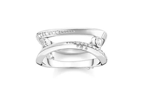 THOMAS SABO Damen-Silberring Welle mit Weißen Steinen - Eleganter Bandring mit funkelndem Zirkonia, perfekt für stilvolle Anlässe und jeden Tag.