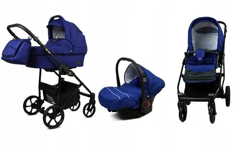 BabyLux® Bambimo Kinderwagen Set 3 in 1 - Air - Sailor Blue - incl. Babywanne, Buggy Sportsitz, Auto-Babyschale - Autositz - Kinderwagenset - Kombikinderwagen mit Wickeltasche, Regenschutz usw.