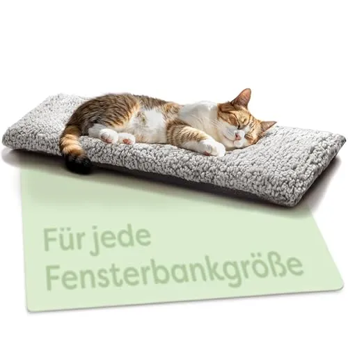 Knupis Katzen Fensterliege Fensterbank rutschfest - Selbstwärmende Katzenmatte für Fenster 90x28cm - Weich & Kuschelig - Waschbarer Bezug (Grau)