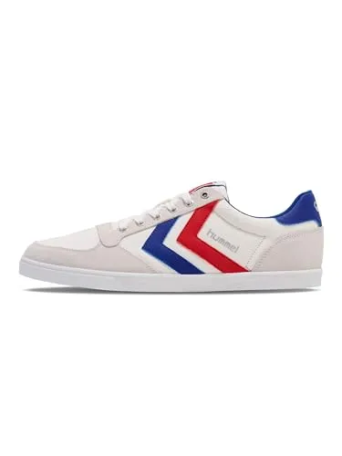HUMMEL SLIMMER STADIL LOW - Herren Sneaker in Weiß/Blau/Rot/Gum, Größe 41 - Stylische Herren-Sneaker mit flacher Absatzform und medium Schuhweite, ideal für lässige Outfits und den Alltag.