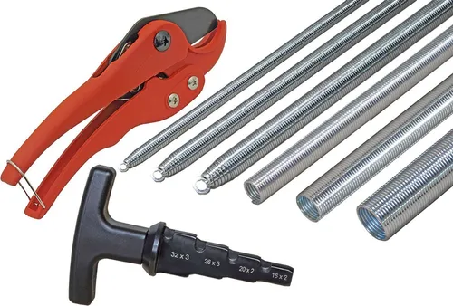 Werkzeug Set Komplettset für Alu-Verbundrohr 6-teilig - Ideal für Installationen mit 16x2 und 20x2 mm Rohren, inklusive sämtlicher benötigter Werkzeuge für eine einfache Handhabung.