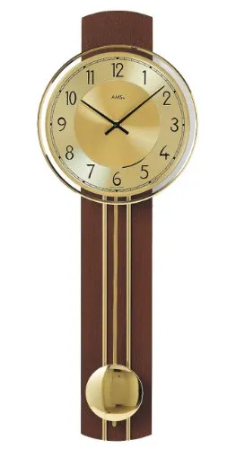 AMS Quarz-Pendeluhr 7115/1 - Elegante Wanduhren mit Quarzpendelwerk, massivem Nussbaumholz und messingfarbenen Applikationen für zeitloses Design und präzise Zeitmessung.