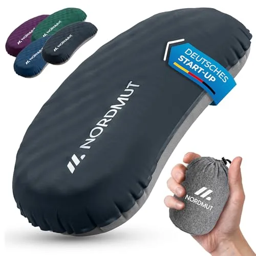 NORDMUT® Campingkissen aufblasbar [SoftSleep+] – Ultraleichtes Reisekissen mit waschbarem Bezug - Das NORDMUT Campingkissen wiegt nur 150 g und ist auf ein kompaktes Maß von 10 x 11 cm faltbar – ideal für Reisen. Die SoftSleep+ Technologie sorgt für angenehmen Schlafkomfort und individuelle Anpassung durch einfaches Nachblasen.