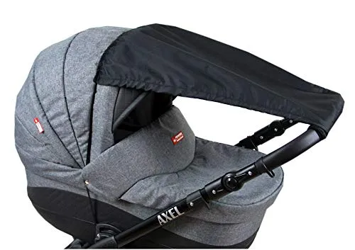 BABYLUX Sonnenschutz UV Rollo Schütz SONNENSEGEL Sonnendach für Kinderwagen Buggy (Schwarz)