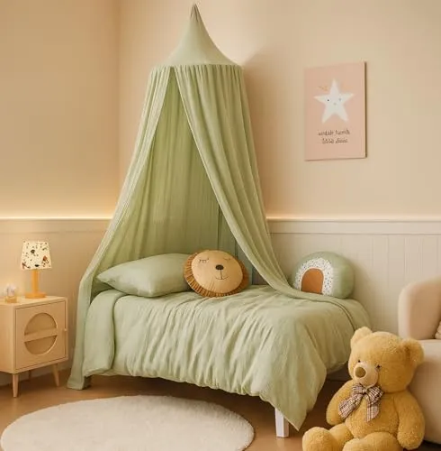 ALAVYA HOME® Betthimmel Baldachin Kinderzimmer - 100% Bio-Baumwolle - Baby Betthimmel & Himmelstangen aus 100% Bio-Musselin-Baumwolle, GOTS-zertifiziert, mit einfachem Montageset für eine gemütliche und stilvolle Schlafumgebung.
