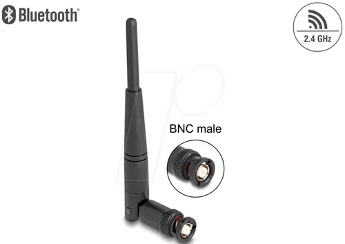 DELOCK 90737 - WiFi Antenne 2,4 GHz BNC Stecker - WLAN-Zubehör mit omnidirektionalem Antennengewinn von 2 dBi für stabile Verbindungen im Innenbereich. Ideal für Geräte mit BNC-Anschluss.