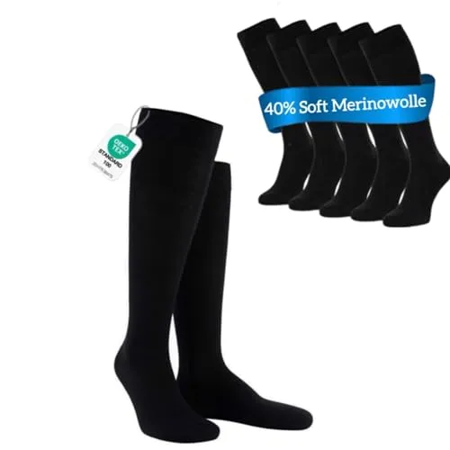 NERS Kniestrümpfe (3-6 Paar) aus Merinowolle Damen & Herren mit Komfortbund, ohne drückende Naht (DE/NL/SE/PL, Numerisch, 47, 50, Regular, Regular, 3, Schwarz)