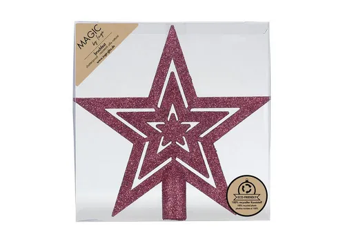 MAGIC by Inge Christbaumspitze, Christbaumspitze Stern 21,5cm Kunststoff mit Glitzer - Bordeaux Red