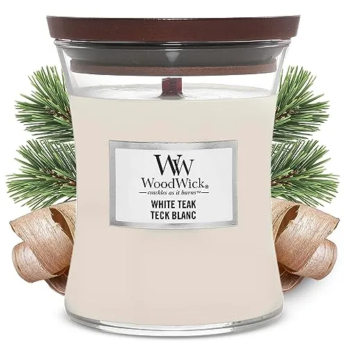 WoodWick White Teak Duftkerze Medium Jar 275 g in weiß von WoodWick