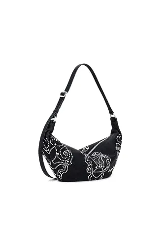 Damen Tasche Schwarz mit Nieten und verstellbarem Schulterriemen