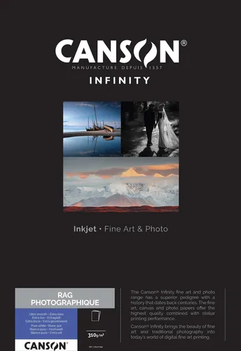 INFINITY Fotopapier Rag Photographique A3, 310 g/m² - Drucker-Fotopapier, hochwertiges 310 g/m² Papier für brillante Farbwiedergabe und hohe Detailtreue.