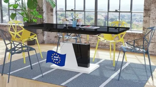 Grand Noir Ausziehbarer Couchtisch 120/180cm - Konsolentisch fürs Wohnzimmer, höhenverstellbar von 60 cm bis 76 cm, ideal als multifunktionaler Tisch für kleine Räume und flexible Nutzung.