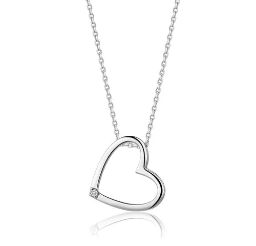 Miore Herzkette MSL001N - Kette & Herzanhänger 925 Sterling Silber mit Diamant 0,01 Kt, Damen Ankerkette mit echtem Diamant