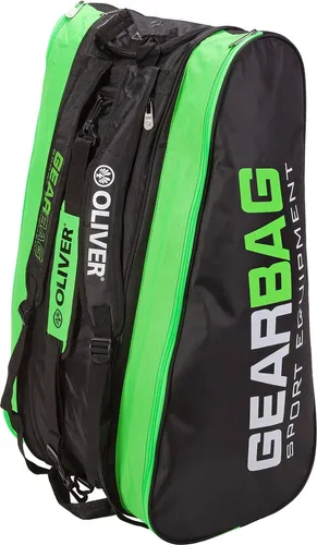 Oliver Racketbag Gearbag - Professionelle Schlägertasche schwarz/grün - Große Racketbag für Squash und Badminton mit zwei Hauptfächern, integriertem Schuh- und Nassfach sowie verstellbaren, gepolsterten Schultergurten für optimalen Tragekomfort.