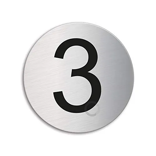 Türnummer 3 Zimmernummer Schild Türschild aus Edelstahl Ø 75 mm selbstklebend Nr.39073