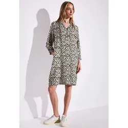 STREET ONE Damen A144441 Gemustertes Kleid - Moonstone Sand, Größe 46 - Freizeitkleid mit geschlitzt Ausschnitt und Knopfdetail, ideal für den Alltag. Bequem durch elastische Bündchen und seitliche Taschen, aus weichem Viskosemix.