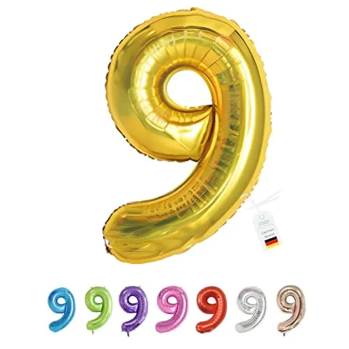 LITTLE BIRTHDAY | Zahlen Luftballon | Folienballon | Helium Gas Balloon Ballon | 101 cm | 0 1 2 3 4 5 6 7 8 9 in vielen Farben | Geburtstag | Kindergeburtstag | Deko | gold 9