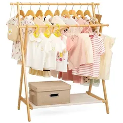 Yorbay Kinder Kleiderständer aus Bambus in beige von Yorbay