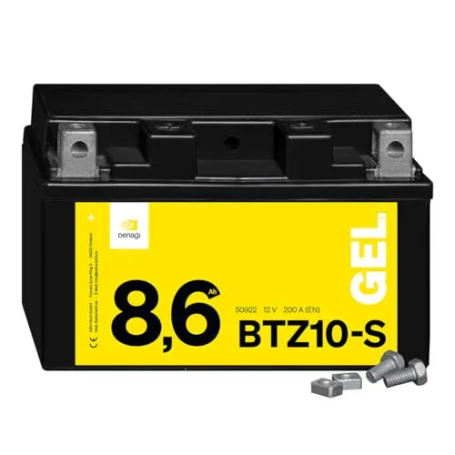 Denagi 50922 GEL BTZ10-S Motorradbatterie 12V 8,6Ah, Ersetzt YTZ10-S, wartungsfrei versiegelt vorgeladen