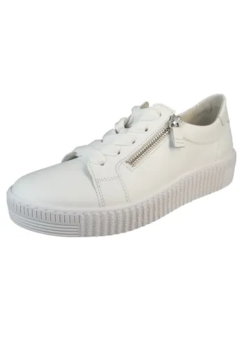 Gabor Damen Sneaker - Weiß Glattleder Größe: 41 - Sneaker aus hochwertigem Leder in elegantem Offwhite, mit flexiblem Wechselfußbett und 3 cm Plateausohle für optimalen Tragekomfort und Stil.