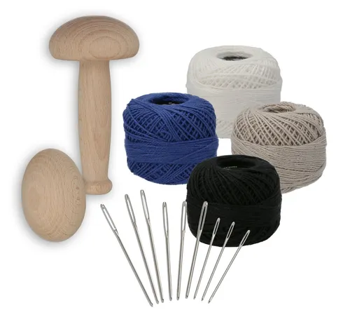 Lantelme Stopfset mit Stopfpilz und Stopfei - Nähset für Strümpfe und Socken, enthält hochwertige Materialien und 9 Stopfnadeln für präzises Stopfen – ideal für kreative Reparaturen und Upcycling.