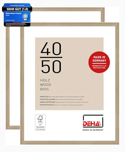 DEHA Design Bilderrahmen Fontana, 40 x 50 cm (2er Set) - Eleganter Holzrahmen in Eiche für Hoch- und Querformat. Bruchsicheres Kunstglas schützt Ihre Bilder. Ideal für eine stilvolle Präsentation in jedem Zuhause.