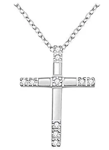 Unbekannt Silber Halskette mit Anhänger Kreuz mit Zirkonia Kreuz Anhänger mit Kette Silber 925 Schmuck Kreuzanhänger Kommunion firmung