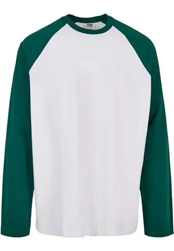 Urban Classics Herren Organic Oversized Raglan Longsleeve T-Shirt, White/Green, 4XL