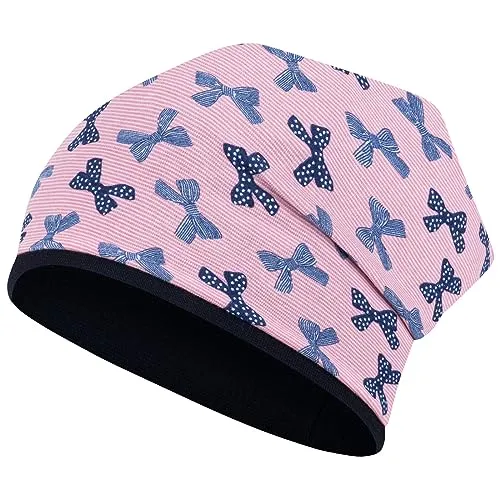 Smarilla Mädchen Herbstmütze Beanie Übergangsmütze Baumwolle doppellagig, Größe: 50-52, Farbe: Rosa Schleife
