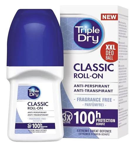 Triple Dry Anti-Transpirant Roll-On | Deoroller gegen starkes Schwitzen | Antibakterielles Deodorant für 100h Schutz | Parfümfreies Antiperspirant | 50ml
