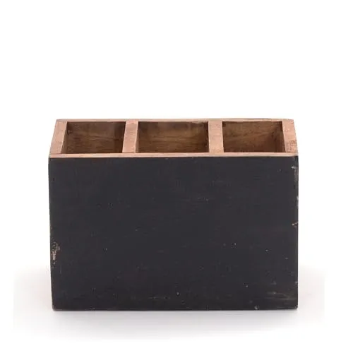 DESIGN DELIGHTS BESTECKKASTEN mit Tafel | Mahagoni Holz, 18 cm | Besteckhalter, Gastro Tischbutler zum Beschriften, Besteckkorb