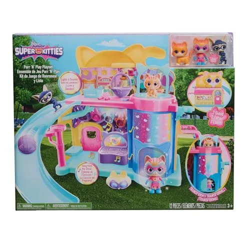 Just Play Disney Junior SuperKitties Purr ‘N’ Play-Spielset - Spielfigur Spielsets mit Licht- und Soundeffekten, 10-teilig und inspiriert von der beliebten Disney Junior Serie für Kinder ab 3 Jahren.