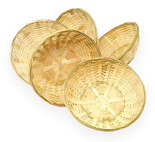 Lashuma 5er Korbset Runde Bambuskörbchen, Geflochtener Brotkorb und Dekokorb, Kleiner Geschenk Korb 20 cm zum Befüllen