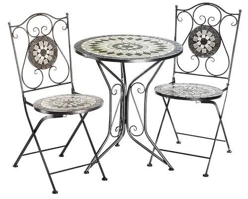 Kobolo Balkonset MOSAIK 3-tlg. grau schwarz - Balkonmöbel-Set aus robustem Metall mit stilvollem Mosaikdesign, perfekt für gemütliche Stunden im Freien. Ideal für kleine Balkone!