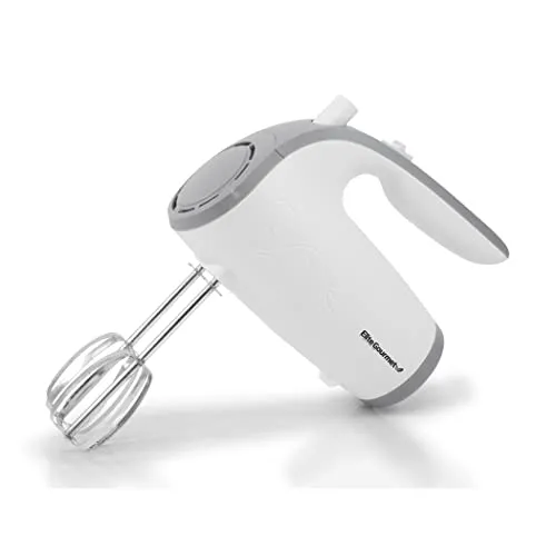 Elite Gourmet EHM-003X Ultra Power Elektrischer Küchenhandmixer mit 5 Geschwindigkeiten, weiß