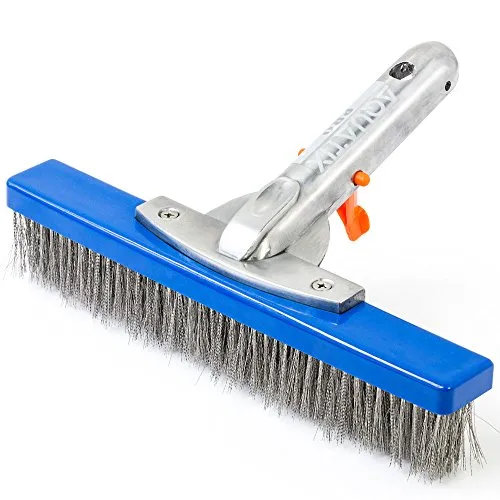 Aquatix Pro Strapazierfähige Poolbürste, langlebig, 25,4 cm, für hartnäckige Flecken, Aluminium-Griff und Edelstahl-Borsten, geeignet für Beton- und Gunite-Pools.