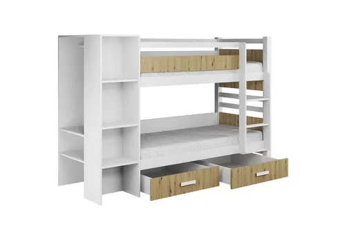 Deine Möbel 24 Etagenbett AGNES 90x200 cm mit Regal & Schubladen - Modernes Etagenbett AGNES aus massivem Kiefernholz, 90x200 cm – ideal für Jugendzimmer. Integriertes Regal und 2 Schubladen bieten praktischen Stauraum. Perfekte Lösung für mehr Ordnung in kleinen Räumen.