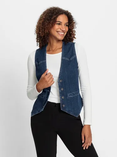 Jeansweste CASUAL LOOKS für Damen, Gr. 40 - Sportive Jeansweste mit V-Ausschnitt, attraktiven Ziernähten und praktischen Taschen. Hergestellt aus 99% Baumwolle, ideal für einen lässigen Look. Unterstützt die Initiative Cotton made in Africa.