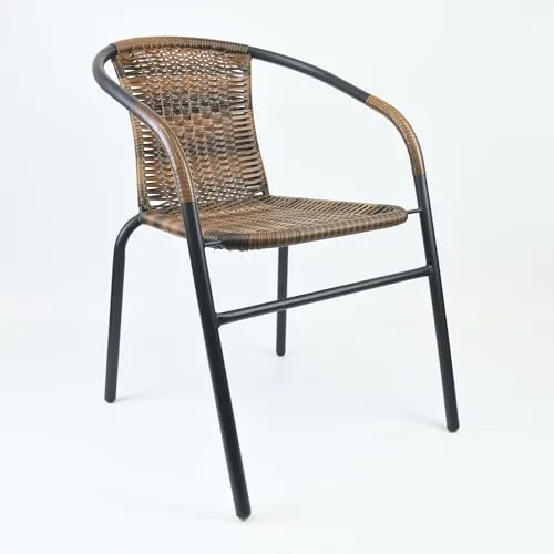 Nexos Trading Bistrostuhl Poly Rattan Stahl-Rahmen Stapelstuhl Balkonstuhl Gartenstuhl (Braun-Schwarz, 1)