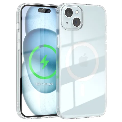 MagSafe Hülle für Apple iPhone 15 Plus Bumper Case Transparent Kameraschutz Weiß