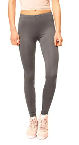 Easy Young Fashion - Damen Basic Leggings in Matt oder Glanz-Optik - atmungsaktive weiche Lange Hose LG08 - Dunkelgrau
