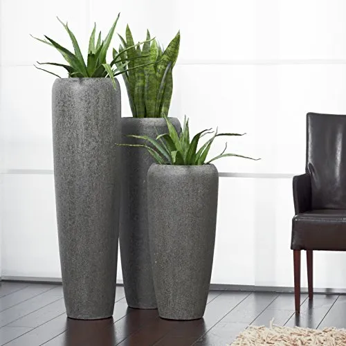 Moderne Pflanzvase – 75cm Steinoptik Grau - Garten-Zubehör: Hochwertige Fiberglasvase, wetterbeständig und frostsicher, ideal für Innen- und Außenbereich, inklusive Einsatz für stilvolle Pflanzenpräsentation.